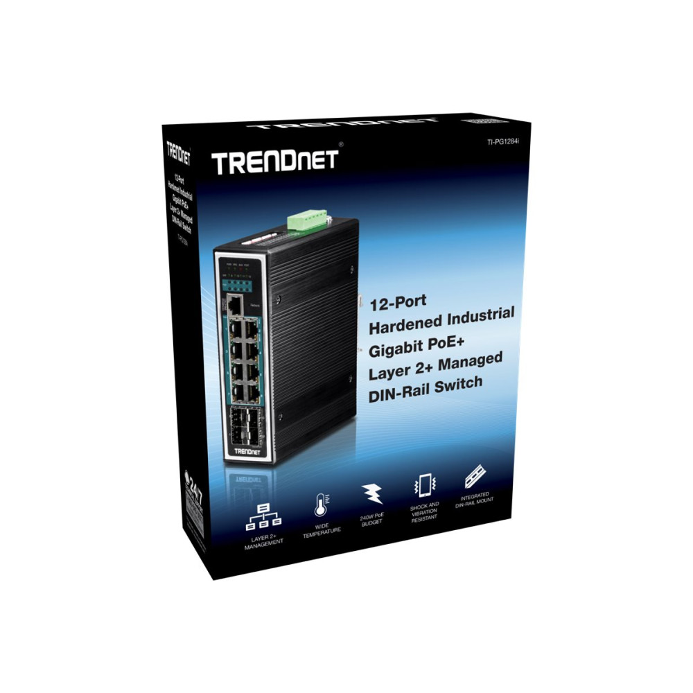 Produktbild för TRENDnet TI-PG1284I - switch - 12 portar - Administrerad - TAA-kompatibel
