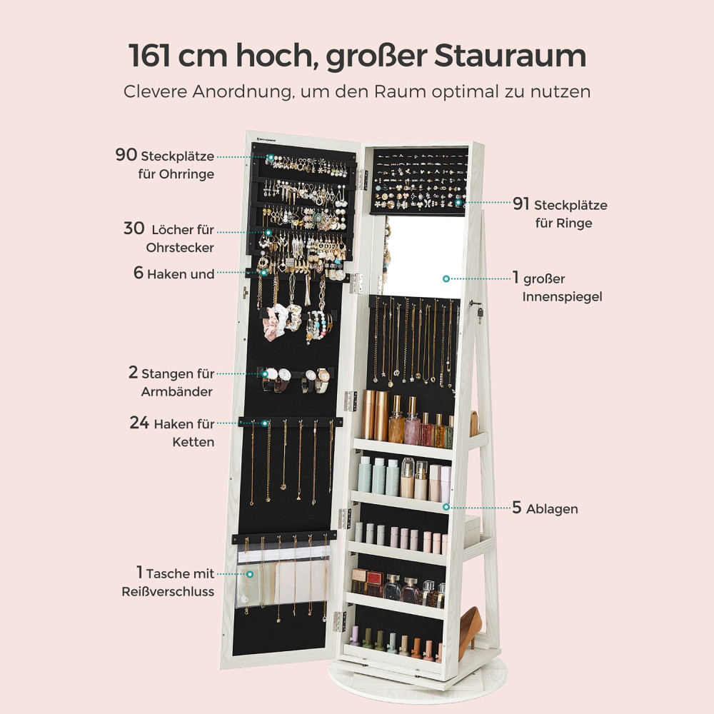 Produktbild för Jewelry Armoire White 162x55x55cm
