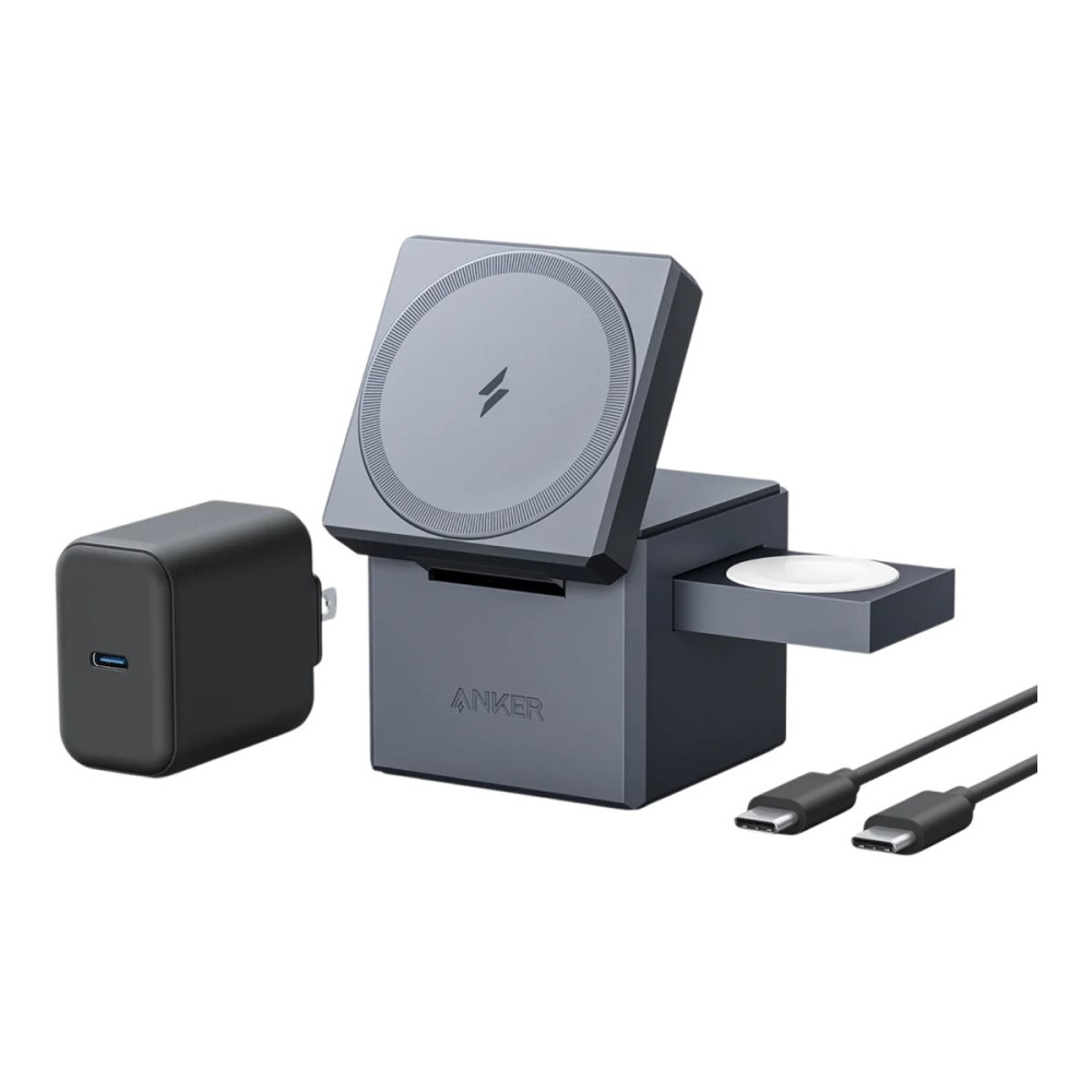 Produktbild för Anker 3-in-1 Cube trådlöst laddställ - med MagSafe - + växelströmsadapter - 15 watt - MFI-certifierad
