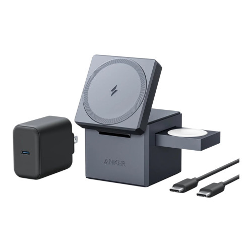 Anker Group Anker 3-in-1 Cube trådlöst laddställ - med MagSafe - + växelströmsadapter - 15 watt - MFI-certifierad