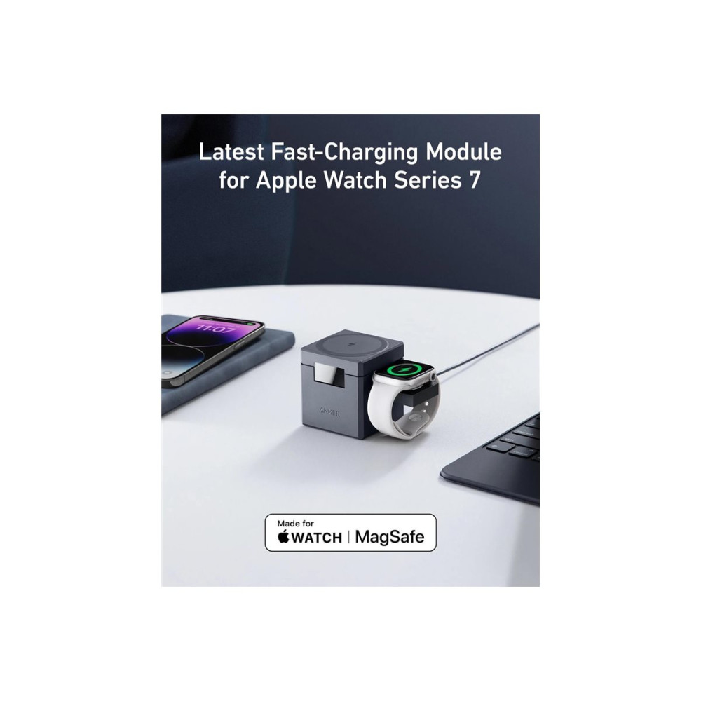 Produktbild för Anker 3-in-1 Cube trådlöst laddställ - med MagSafe - + växelströmsadapter - 15 watt - MFI-certifierad