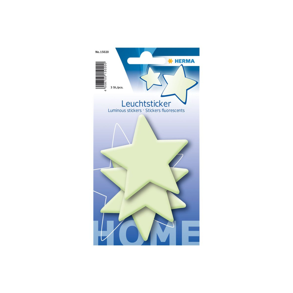 Produktbild för HERMA HOME - dekorationsbindemedel - stjärna - 8.2 x 8.2 cm - självlysande - plast (paket om 3)