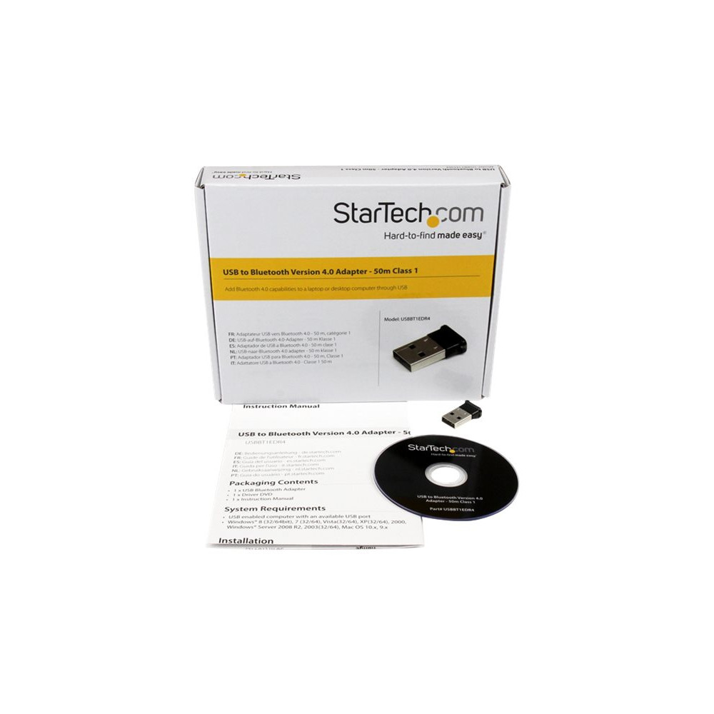 Produktbild för StarTech.com Mini USB Bluetooth 4.0-adapter - 50 m klass 1 trådlös EDR-dongel - nätverksadapter - USB