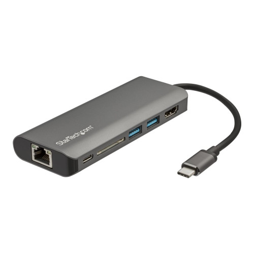 StarTech.com StarTech.com USB C-multiportadapter - USB-C-resedocka till 4K HDMI, 3x USB 3.0-hubb, SD/SDHC, GbE, 60W PD 3.0 Pass-through - bärbar USB-C-mini dockningsstation USB Type-C/Thunderbolt 3 - dockningsstation - USB-C - 1GbE