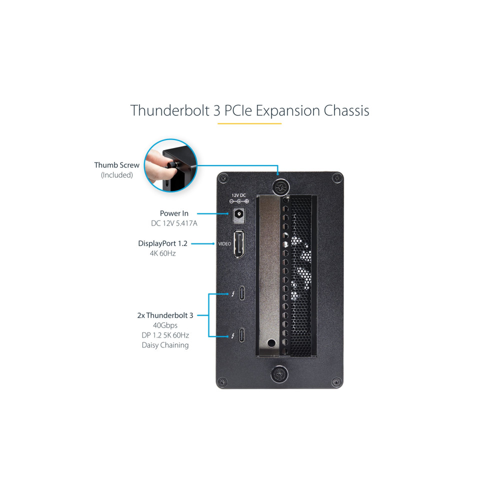 Produktbild för StarTech.com Thunderbolt 3 PCIe Expansion Chassis, External Enclosure Box with 1x PCI-Express Slot, 5K/4K Output Via TB3/DP Ports, TAA - förlängningskabel till systembuss - DP