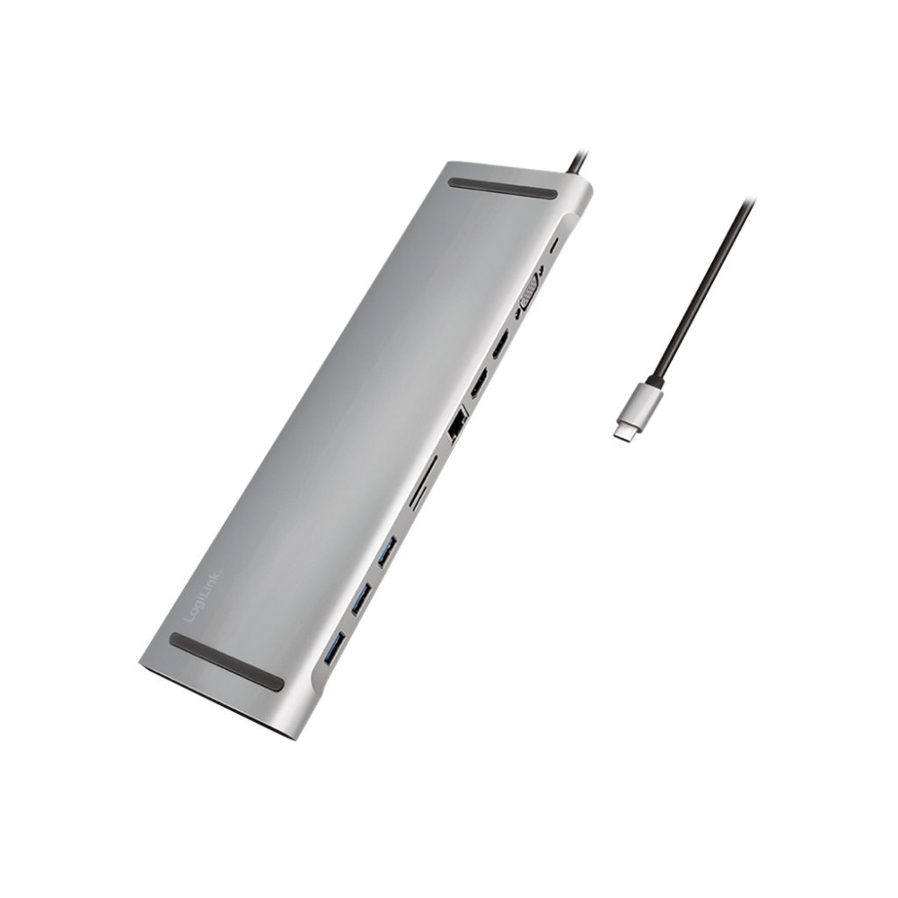 Produktbild för LogiLink - dockningsstation - USB-C 3.2 Gen 1 - 2 x HDMI, VGA - 1GbE