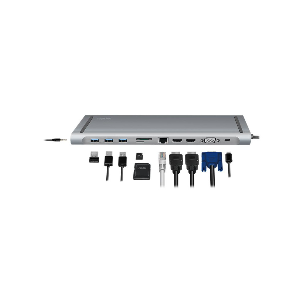 Produktbild för LogiLink - dockningsstation - USB-C 3.2 Gen 1 - 2 x HDMI, VGA - 1GbE