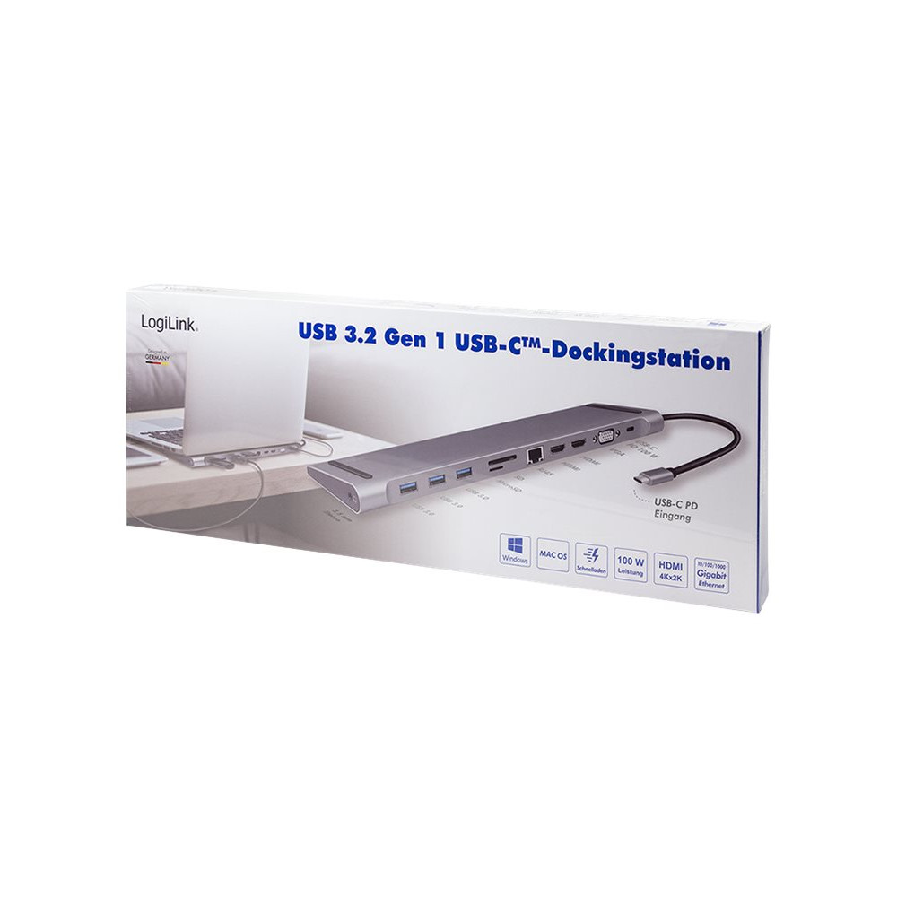 Produktbild för LogiLink - dockningsstation - USB-C 3.2 Gen 1 - 2 x HDMI, VGA - 1GbE