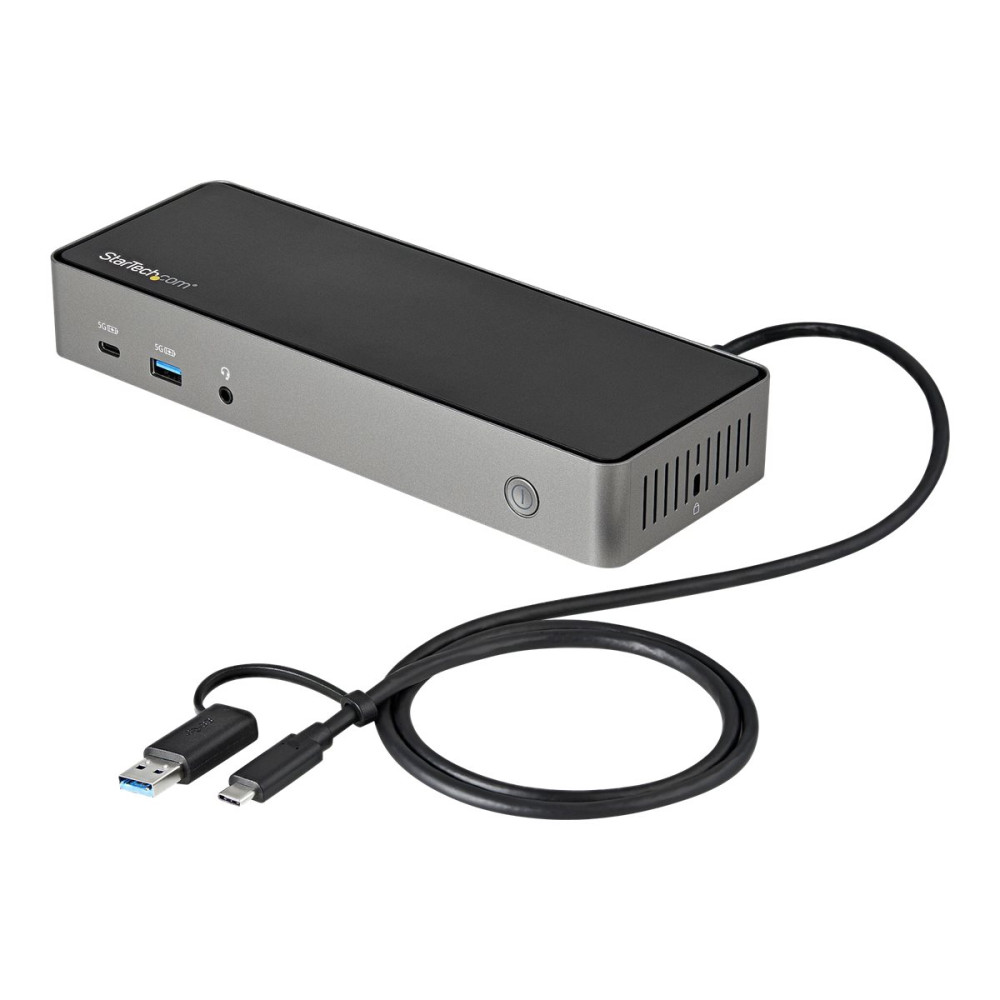 Produktbild för StarTech.com USB-C- och USB-A-dockningsstation - Universal hybriddockningsstation för trippla bildskärmar, DisplayPort och HDMI 4K 60 Hz - 85 W strömförsörjning, 6x USB-hubb, GbE, Ljud - USB 3.1 Gen. 2, 10 Gbit/sek - dockningsstation - USB-C - 3 x HDMI, 3