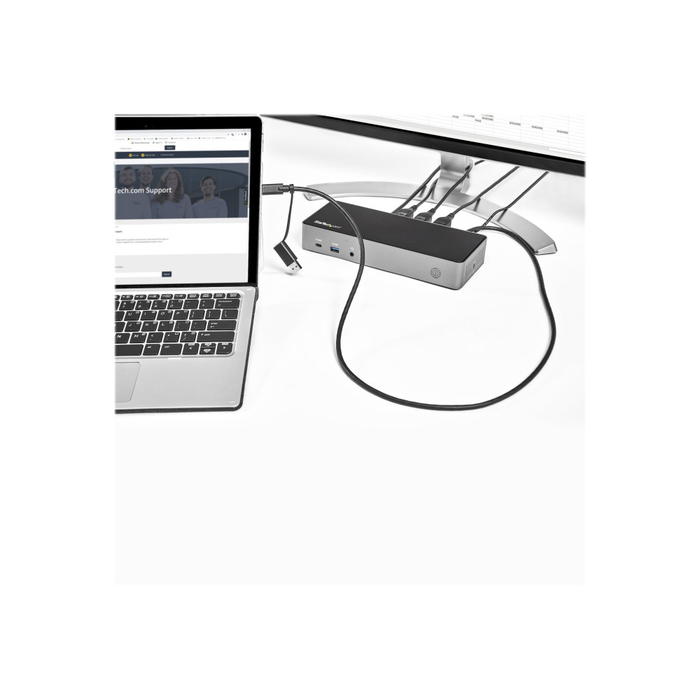 Produktbild för StarTech.com USB-C- och USB-A-dockningsstation - Universal hybriddockningsstation för trippla bildskärmar, DisplayPort och HDMI 4K 60 Hz - 85 W strömförsörjning, 6x USB-hubb, GbE, Ljud - USB 3.1 Gen. 2, 10 Gbit/sek - dockningsstation - USB-C - 3 x HDMI, 3