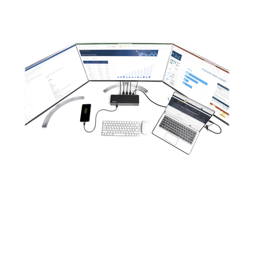 Produktbild för StarTech.com USB-C- och USB-A-dockningsstation - Universal hybriddockningsstation för trippla bildskärmar, DisplayPort och HDMI 4K 60 Hz - 85 W strömförsörjning, 6x USB-hubb, GbE, Ljud - USB 3.1 Gen. 2, 10 Gbit/sek - dockningsstation - USB-C - 3 x HDMI, 3