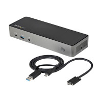 Produktbild för StarTech.com USB-C- och USB-A-dockningsstation - Universal hybriddockningsstation för trippla bildskärmar, DisplayPort och HDMI 4K 60 Hz - 85 W strömförsörjning, 6x USB-hubb, GbE, Ljud - USB 3.1 Gen. 2, 10 Gbit/sek - dockningsstation - USB-C - 3 x HDMI, 3
