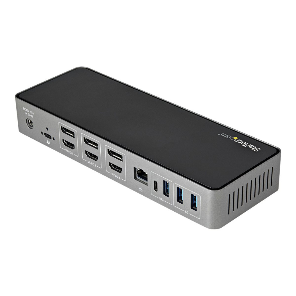 Produktbild för StarTech.com USB-C- och USB-A-dockningsstation - Universal hybriddockningsstation för trippla bildskärmar, DisplayPort och HDMI 4K 60 Hz - 85 W strömförsörjning, 6x USB-hubb, GbE, Ljud - USB 3.1 Gen. 2, 10 Gbit/sek - dockningsstation - USB-C - 3 x HDMI, 3