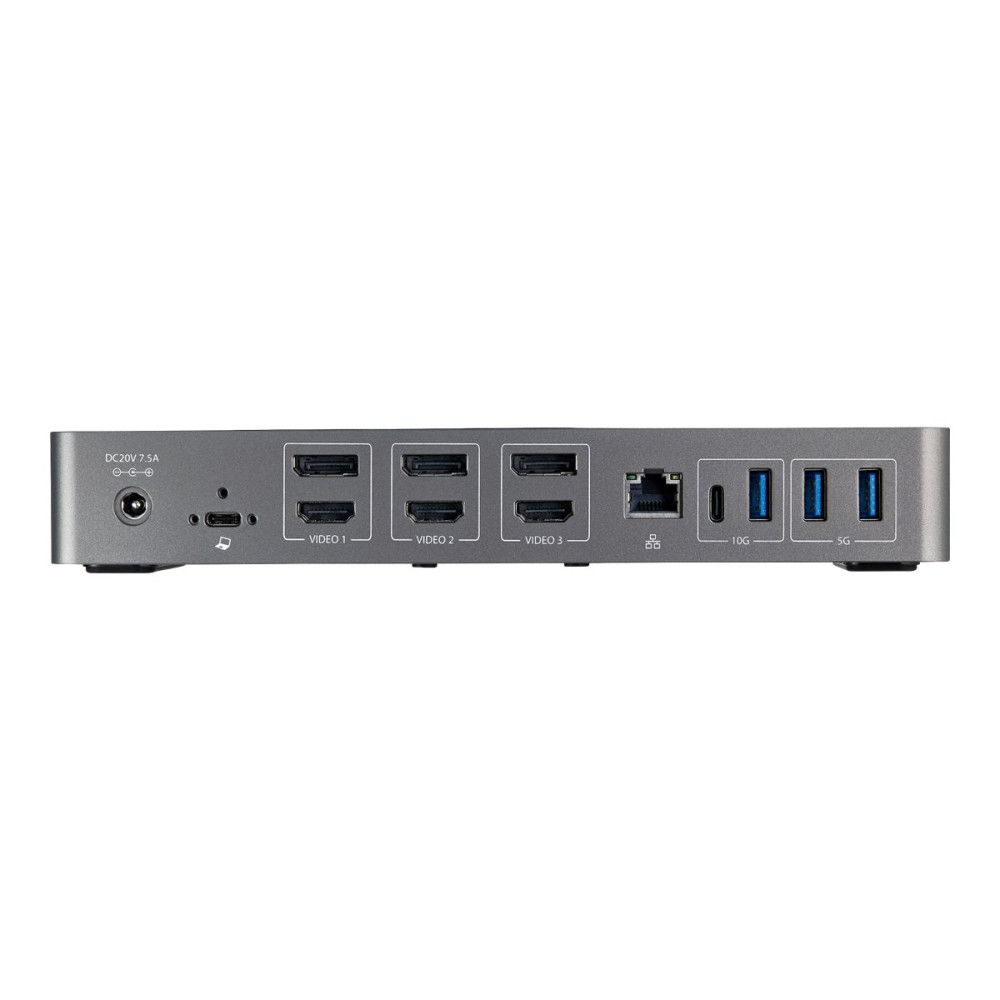 Produktbild för StarTech.com USB-C- och USB-A-dockningsstation - Universal hybriddockningsstation för trippla bildskärmar, DisplayPort och HDMI 4K 60 Hz - 85 W strömförsörjning, 6x USB-hubb, GbE, Ljud - USB 3.1 Gen. 2, 10 Gbit/sek - dockningsstation - USB-C - 3 x HDMI, 3