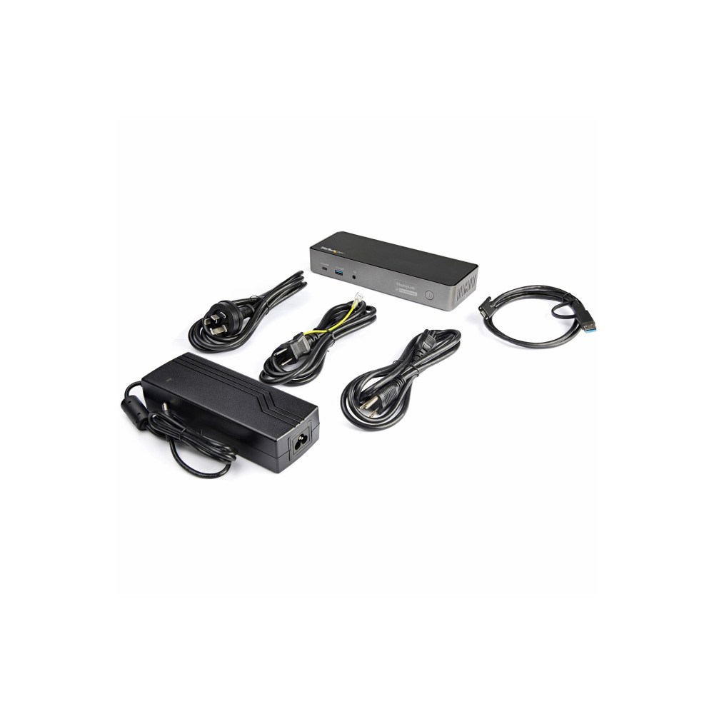 Produktbild för StarTech.com USB-C- och USB-A-dockningsstation - Universal hybriddockningsstation för trippla bildskärmar, DisplayPort och HDMI 4K 60 Hz - 85 W strömförsörjning, 6x USB-hubb, GbE, Ljud - USB 3.1 Gen. 2, 10 Gbit/sek - dockningsstation - USB-C - 3 x HDMI, 3