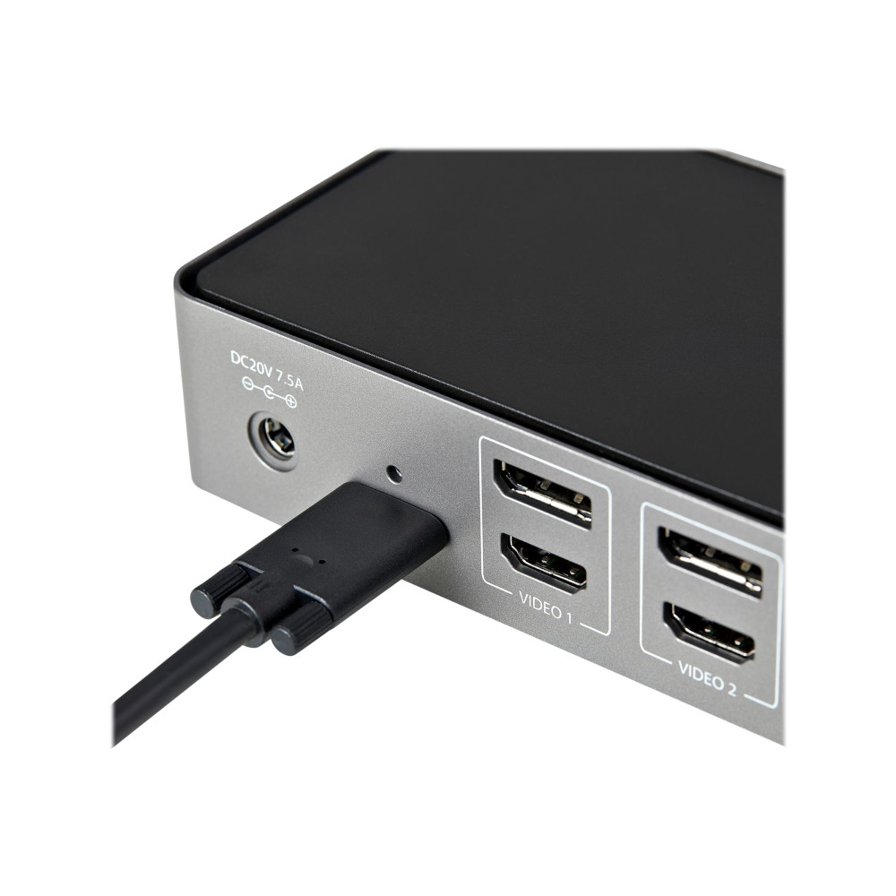 Produktbild för StarTech.com USB-C- och USB-A-dockningsstation - Universal hybriddockningsstation för trippla bildskärmar, DisplayPort och HDMI 4K 60 Hz - 85 W strömförsörjning, 6x USB-hubb, GbE, Ljud - USB 3.1 Gen. 2, 10 Gbit/sek - dockningsstation - USB-C - 3 x HDMI, 3