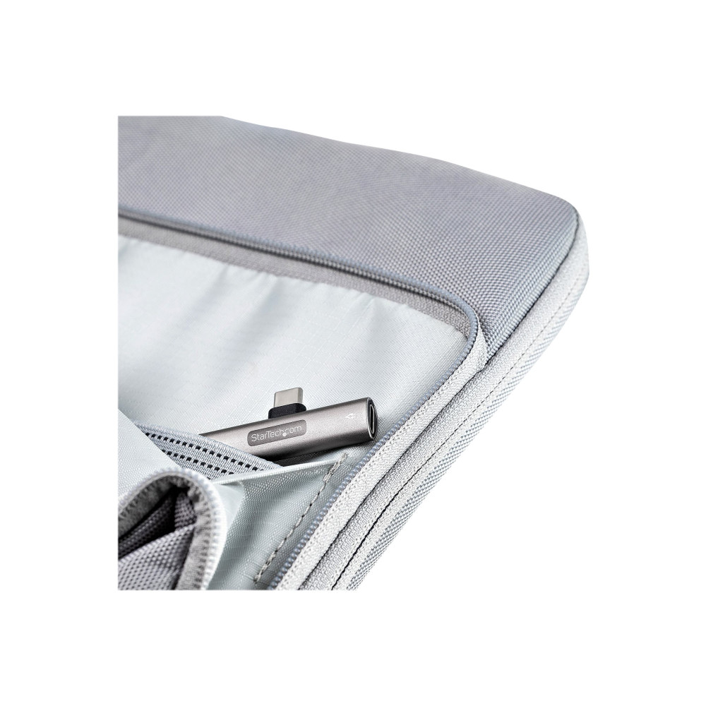 Produktbild för StarTech.com USB-C-ljud- och laddningsadapter - USB-C ljudadapter med TRRS-hörlurs-/headsetuttag på 3,5 mm och 60 W USB Type-C Power Delivery Pass-through-laddare - För telefon/surfplatta/bärbar dator med USB-C - dockningsstation - USB-C