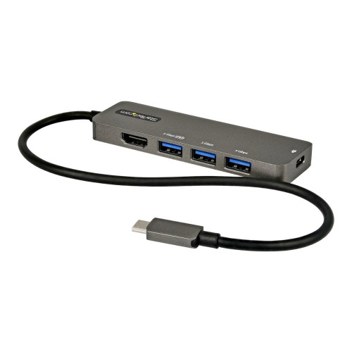 StarTech.com StarTech.com USB C Multiportadapter - USB-C till HDMI 2.0b 4K 60Hz (HDR10), 100W strömförsörjning Pass-Through, USB 3.0 hubb med 4 portar - USB Type-C mini-dockningsstation - 30 cm (12") lång ansluten kabel - dockningsstation - USB-C - HDMI