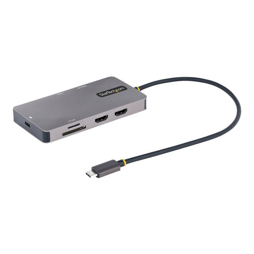 StarTech.com StarTech.com USB C-multiportadapter, dubbel HDMI-video, 4K 60 Hz, 2Pt 5 Gbps USB-A -hubb, 100 W strömförsörjning, GbE, SD/MicroSD, 30 cm kabel, resedocka, dockningsstation för bärbar dator - dockningsstation - USB-C / Thunderbolt 3 / Thunderbolt 4 - 2 x H