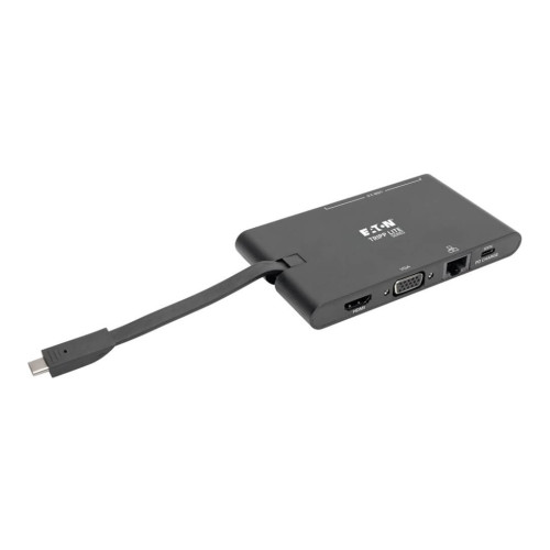Eaton Corporation Eaton Tripp Lite Series USB-C Laptop Docking Station - HDMI, VGA, GbE, 4K @ 30 Hz, Thunderbolt 3, USB-A, USB-C, PD Charging 3.0, Black - dockningsstation - USB-C 3.1 / Thunderbolt 3 - VGA, HDMI - 1GbE