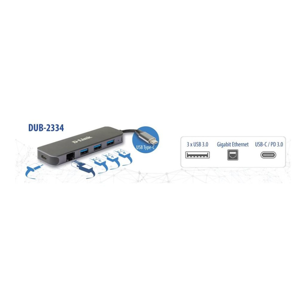 Produktbild för D-Link DUB-2334 - dockningsstation - USB-C - HDMI - 1GbE