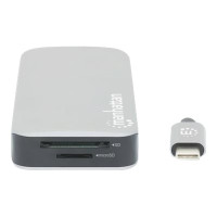 Produktbild för Manhattan USB-C Dock/Hub with Card Reader, Ports (x6): Ethernet, HDMI, USB-A (x3) and USB-C, With Power Delivery (10W) to USB-C Port (Note additional USB-C wall charger and USB-C cable needed), Cable 15cm, Aluminium, Silver, Three Year Warranty, Retail Bo