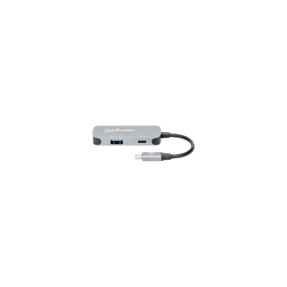 Produktbild för Manhattan USB-C Dock/Hub, Ports (x3):  HDMI, USB-A and USB-C, With Power Delivery (100W) to USB-C Port (Note add USB-C wall charger and USB-C cable needed), All Ports can be used at the same time, Aluminium, Space Grey, Three Year Warranty, Retail Box - d