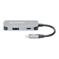 Produktbild för Manhattan USB-C Dock/Hub, Ports (x3):  HDMI, USB-A and USB-C, With Power Delivery (100W) to USB-C Port (Note add USB-C wall charger and USB-C cable needed), All Ports can be used at the same time, Aluminium, Space Grey, Three Year Warranty, Retail Box - d