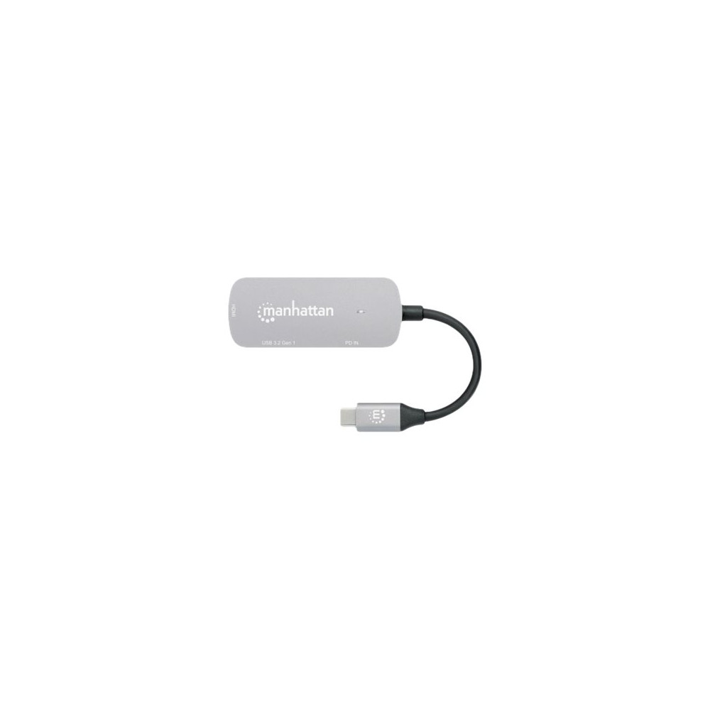 Produktbild för Manhattan USB-C Dock/Hub, Ports (x3):  HDMI, USB-A and USB-C, With Power Delivery (100W) to USB-C Port (Note add USB-C wall charger and USB-C cable needed), All Ports can be used at the same time, Aluminium, Space Grey, Three Year Warranty, Retail Box - d