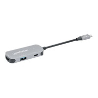 Produktbild för Manhattan USB-C Dock/Hub, Ports (x3):  HDMI, USB-A and USB-C, With Power Delivery (100W) to USB-C Port (Note add USB-C wall charger and USB-C cable needed), All Ports can be used at the same time, Aluminium, Space Grey, Three Year Warranty, Retail Box - d