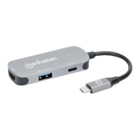 Produktbild för Manhattan USB-C Dock/Hub, Ports (x3):  HDMI, USB-A and USB-C, With Power Delivery (100W) to USB-C Port (Note add USB-C wall charger and USB-C cable needed), All Ports can be used at the same time, Aluminium, Space Grey, Three Year Warranty, Retail Box - d