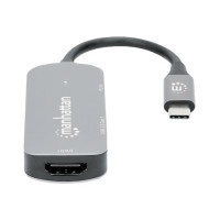 Produktbild för Manhattan USB-C Dock/Hub, Ports (x3):  HDMI, USB-A and USB-C, With Power Delivery (100W) to USB-C Port (Note add USB-C wall charger and USB-C cable needed), All Ports can be used at the same time, Aluminium, Space Grey, Three Year Warranty, Retail Box - d