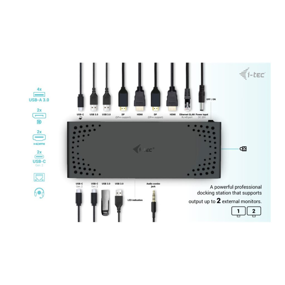 Produktbild för i-Tec - dockningsstation - USB-C / USB 3.0 / Thunderbolt 3 / Thunderbolt 4 - 2 x HDMI, 2 x DP++ - 1GbE