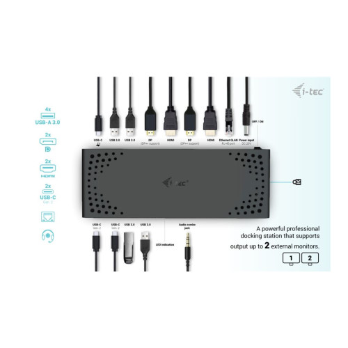 i-tec i-Tec - dockningsstation - USB-C / USB 3.0 / Thunderbolt 3 / Thunderbolt 4 - 2 x HDMI, 2 x DP++ - 1GbE