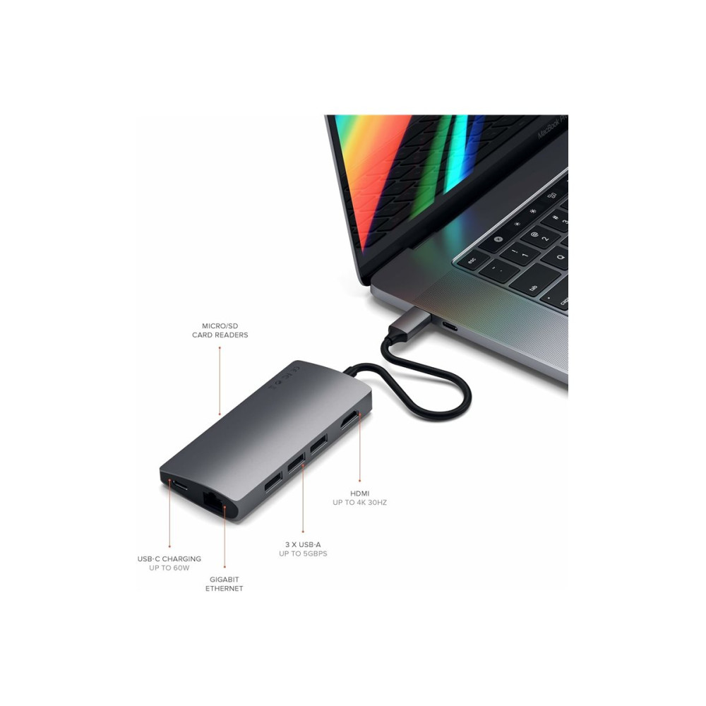 Produktbild för Satechi Aluminum Multi-Port Adapter V2 - dockningsstation - USB-C - 1GbE
