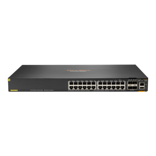 Hewlett Packard Enterprise HPE Aruba 6200F 24G Class4 PoE 4SFP+ 370W Switch - switch - max. staplingsavstånd 10 kms - 24 portar - Administrerad - rackmonterbar