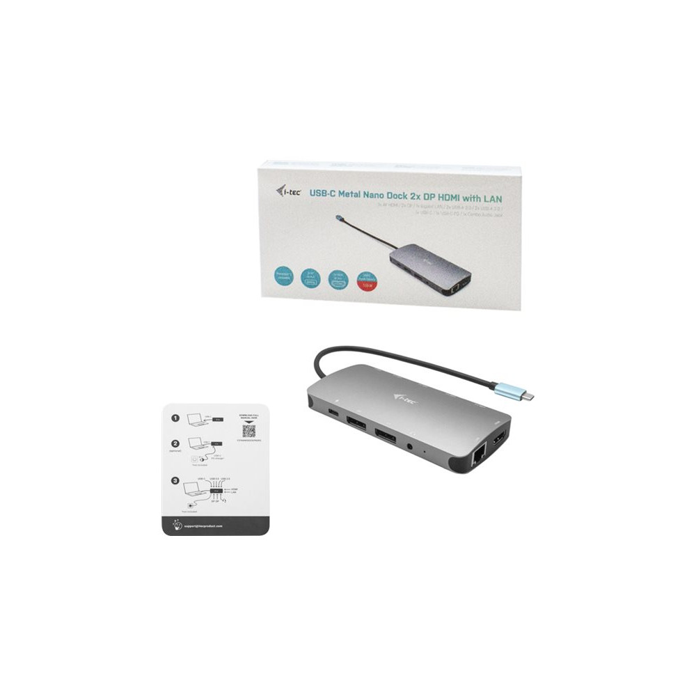 Produktbild för i-Tec USB-C Metal Nano 3x Display Docking Station + Power Delivery 100 W - dockningsstation - USB-C / Thunderbolt 3 - HDMI, 2 x DP - 1GbE