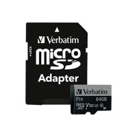 Produktbild för Verbatim PRO - flash-minneskort - 64 GB - mikroSDXC UHS-I