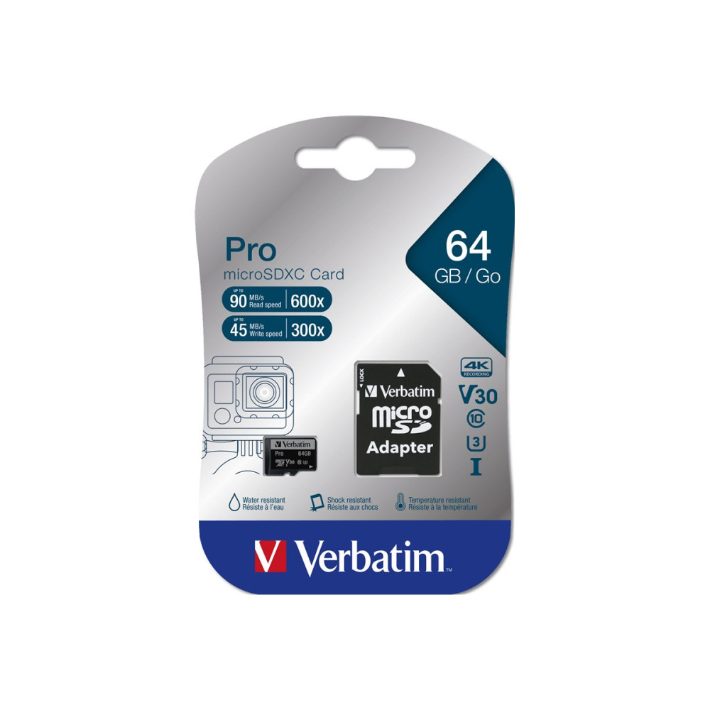 Produktbild för Verbatim PRO - flash-minneskort - 64 GB - mikroSDXC UHS-I