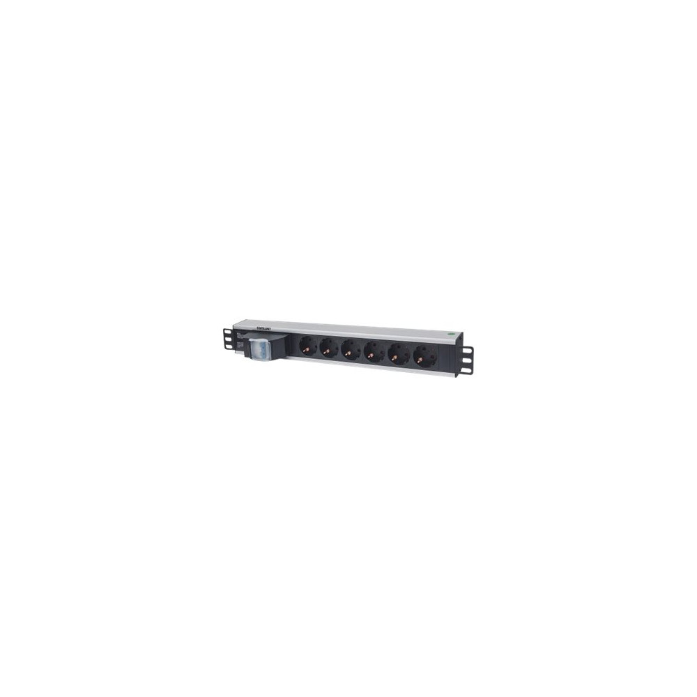 Produktbild för Intellinet 19" 1.5U Rackmount 6-Way Power Strip - German Type", With Double Air Switch, No Surge Protection, 1.6m Power Cord - kraftdistributionsenhet