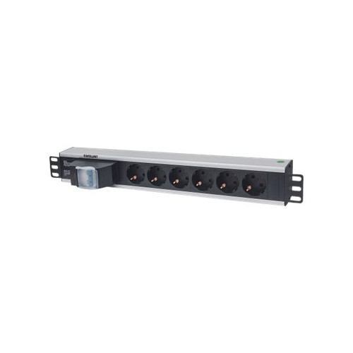 intellinet 19" 1.5U Rackmount 6-Way Power Strip - German Type", With Double Air Switch, No Surge Protection, 1.6m Power Cord - kraftdistributionsenhet