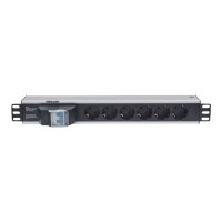 Produktbild för Intellinet 19" 1.5U Rackmount 6-Way Power Strip - German Type", With Double Air Switch, No Surge Protection, 1.6m Power Cord - kraftdistributionsenhet