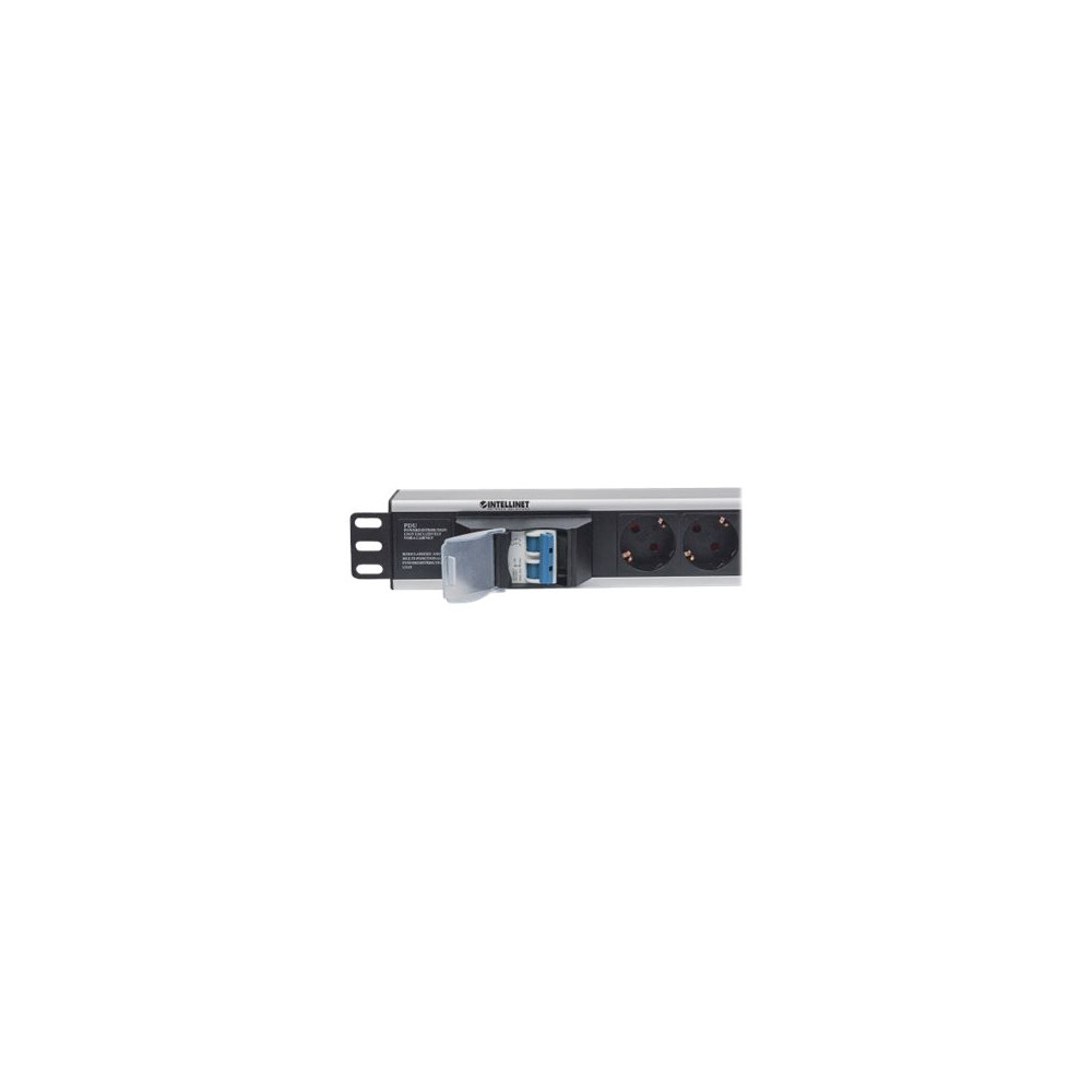 Produktbild för Intellinet 19" 1.5U Rackmount 6-Way Power Strip - German Type", With Double Air Switch, No Surge Protection, 1.6m Power Cord - kraftdistributionsenhet