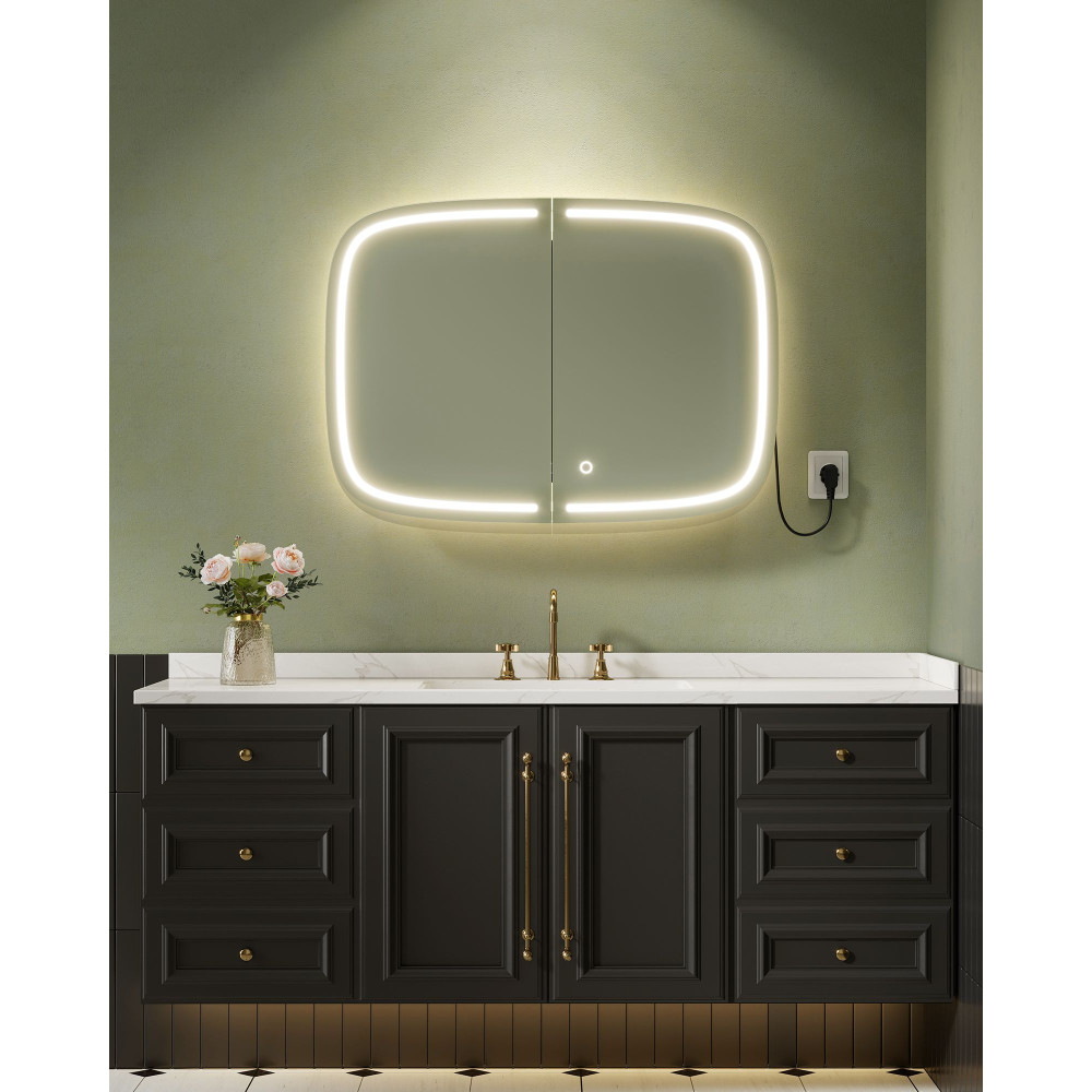 Produktbild för Bathroom Mirror With Lighting 2 Adjustable Shelves Ink Black 80x60x14cm