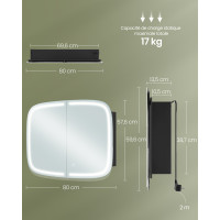 Produktbild för Bathroom Mirror With Lighting 2 Adjustable Shelves Ink Black 80x60x14cm
