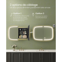 Produktbild för Bathroom Mirror With Lighting 2 Adjustable Shelves Ink Black 80x60x14cm
