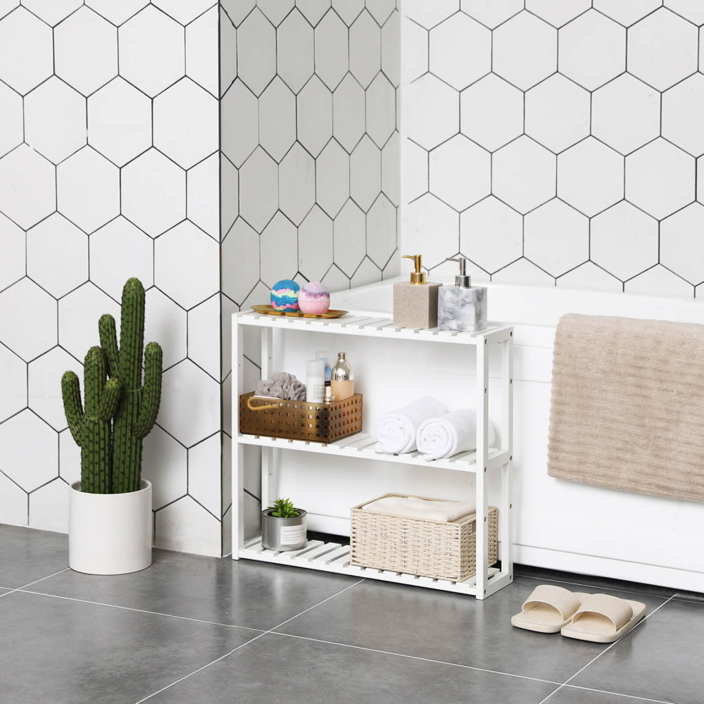 Produktbild för Bamboo Shelf White 60x15x55cm