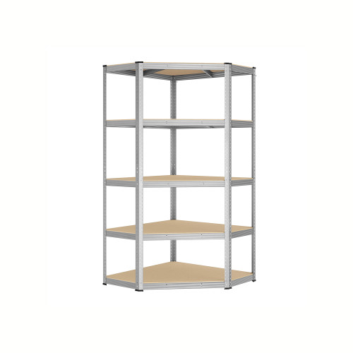 Songmics 5-tier Corner Shelf 90 cm Wide Silver And Natural Beige 70x70x180cm