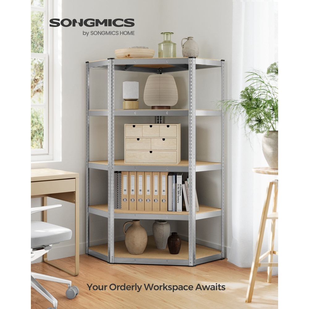 Produktbild för 5-tier Corner Shelf 90 cm Wide Silver And Natural Beige 70x70x180cm