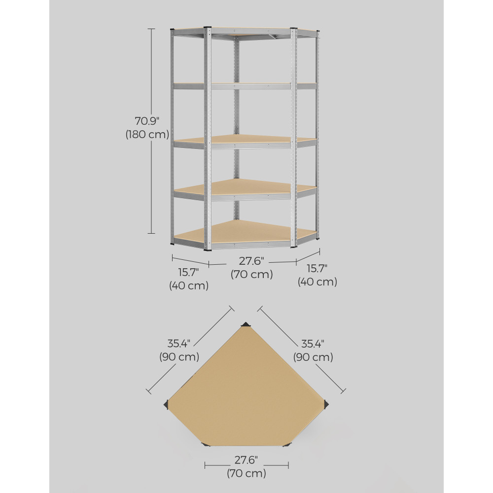 Produktbild för 5-tier Corner Shelf 90 cm Wide Silver And Natural Beige 70x70x180cm
